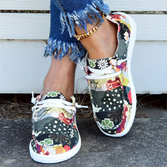 Floral Print Canvas Slip On Flat Casual Walking Shoes