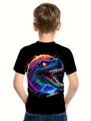 Colorful Wolf Print Kid's T shirt Casual Short Sleeve Top For Summer