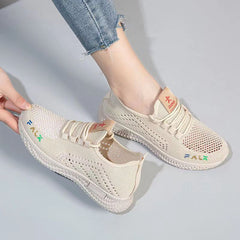 Women's Knitted Casual Shoes Breathable Lace up Non slip Running Shoes
