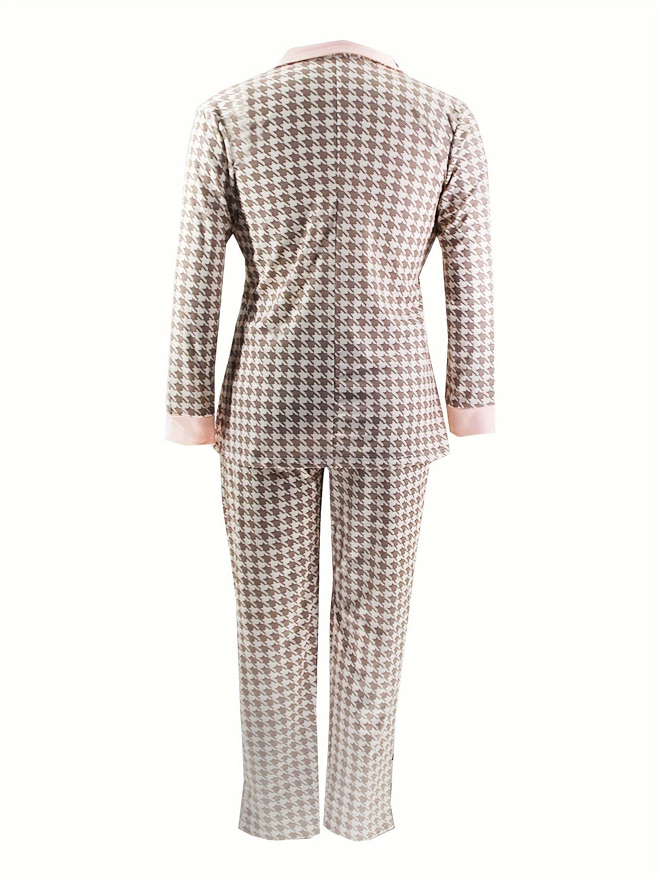 Women's Plus Houndstooth Blazer & Pants Outfits Set