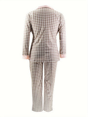 Women's Plus Houndstooth Blazer & Pants Outfits Set