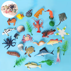 12pcs Mini Marine Animal Figures Set with Seaweed Toys - Ocean Creatures