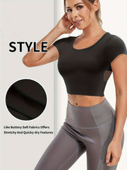 Women's Mesh Back Yoga Crop Top Built-In Bra