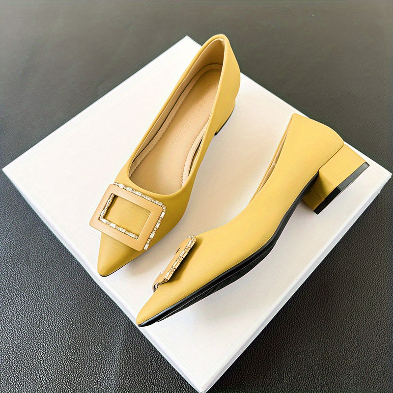 Women's Rhinestone Buckle Block Heel Slip on Glitter Dress Shoes