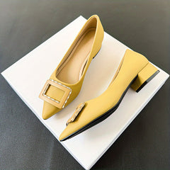 Women's Rhinestone Buckle Block Heel Slip on Glitter Dress Shoes