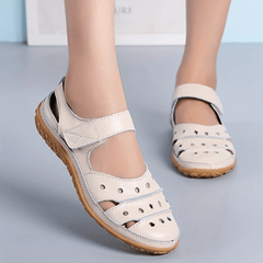 Hollow Out Faux Leather Sandals Hook & Loop Ankle Flat Sandals