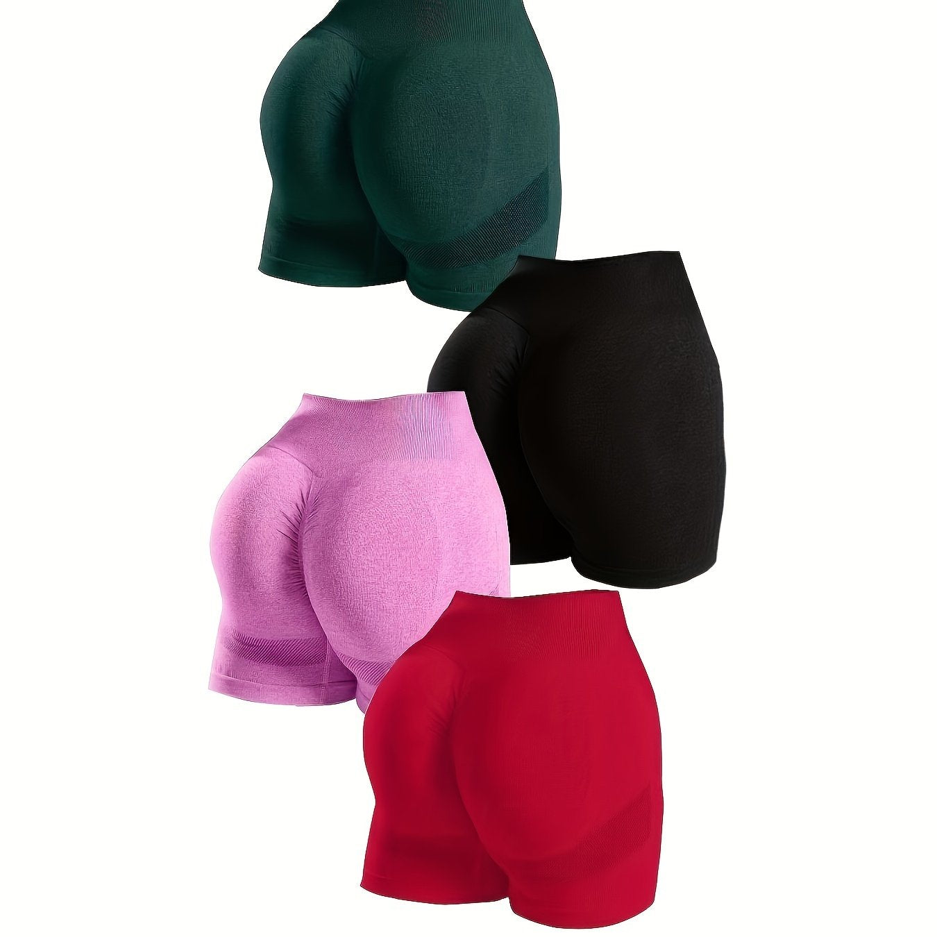 4pcs Seamless Hip Lifting Yoga Shorts High Waist Workout Biker Shorts