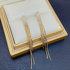 Rhinestone Chain Tassel Drop Stud Earrings Girls Ear Accessories