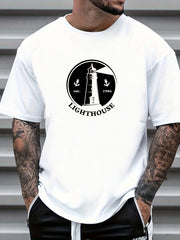 Lighthouse Motorcycle Sea Print Men's Graphic Tee