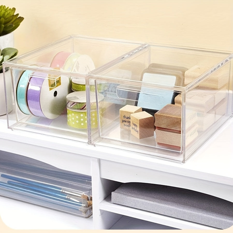 2pcs Stackable Makeup Organizer Storage Drawer Acrylic Bathroom Organizer