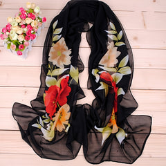 Thin Chiffon Scarf Flower Print Shawl Women's Windproof Sunscreen Head Wrap