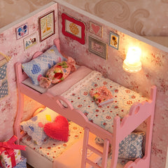 DIY Pink Bedroom Model House Kit with Furniture Set - Creative Gift