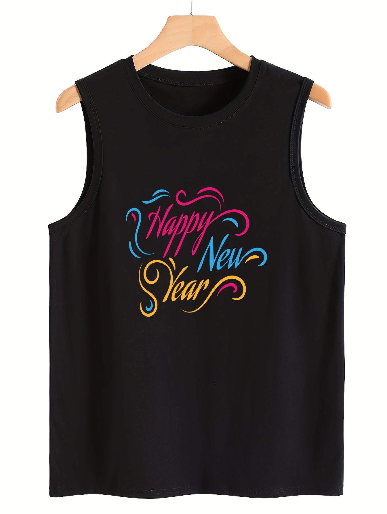 Colorful Letter Print Sleeveless Sports Vest Round Neck Casual Tops
