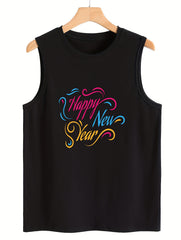 Colorful Letter Print Sleeveless Sports Vest Round Neck Casual Tops