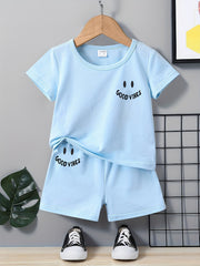 2pcs Baby Boys Smile Face T shirt & Shorts Set for Summer
