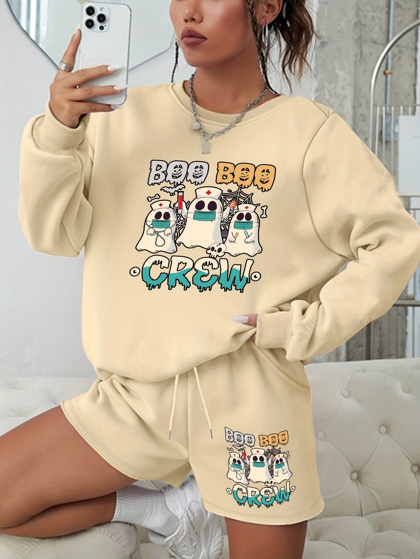 Halloween 2pcs Set Sweatshirt & Shorts Outfit