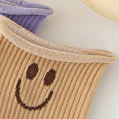 5 Pairs Smiling Face Print Socks Comfy & Breathable Women's Stockings