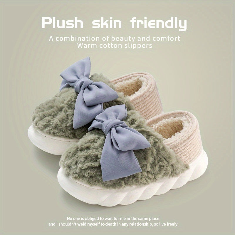 Bowknot Plush Cloud Slippers Cozy Slip On Platform Fuzzy Shoes