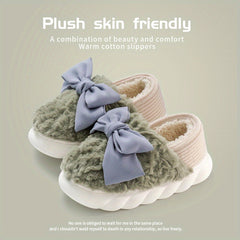 Bowknot Plush Cloud Slippers Cozy Slip On Platform Fuzzy Shoes