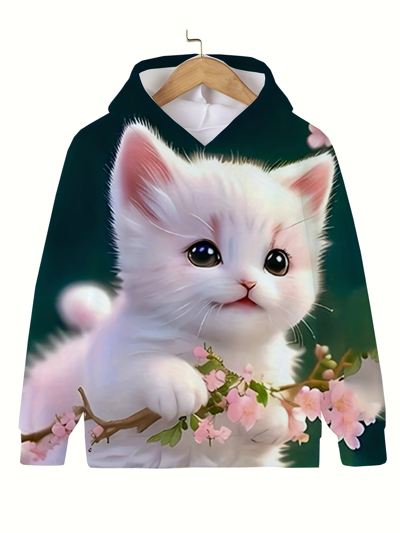 3D Kitty Flower Garden Hooded Sweatshirt For Girls