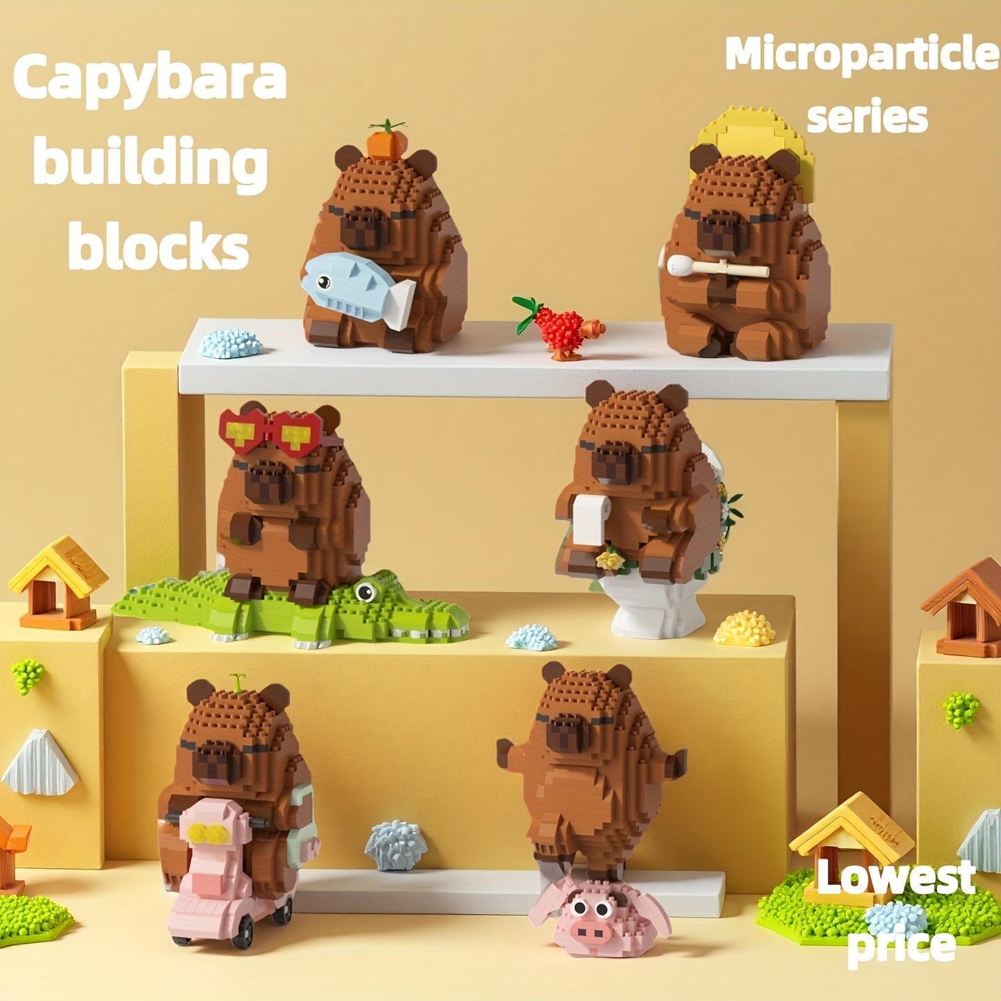 Capybara Shaped Building Block Dolls for Home and Office Decor