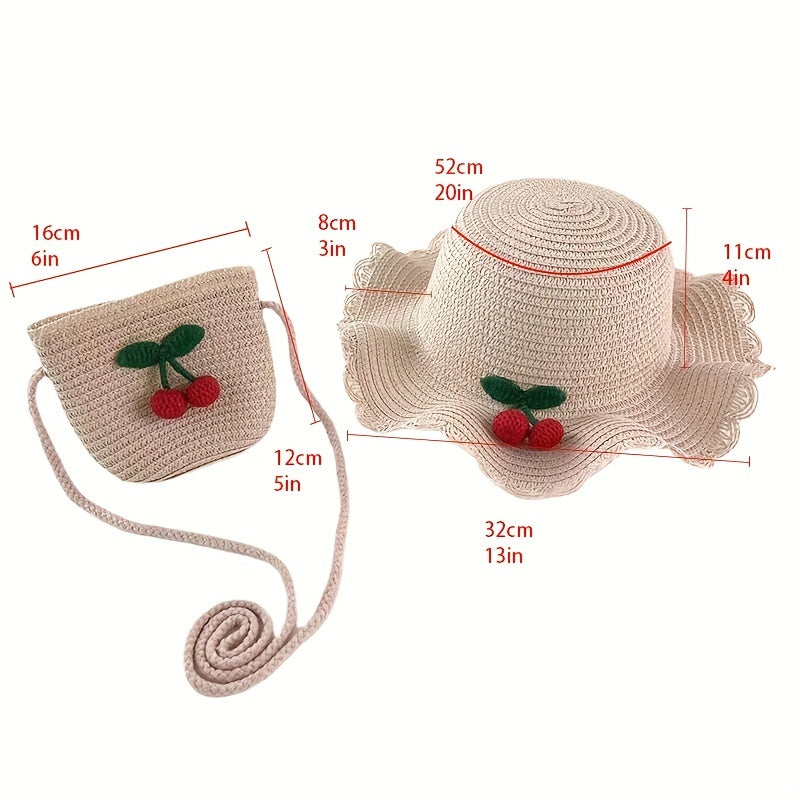 Kids Princess Beach Hat Sun Hat Cherry Straw Hat For Girls