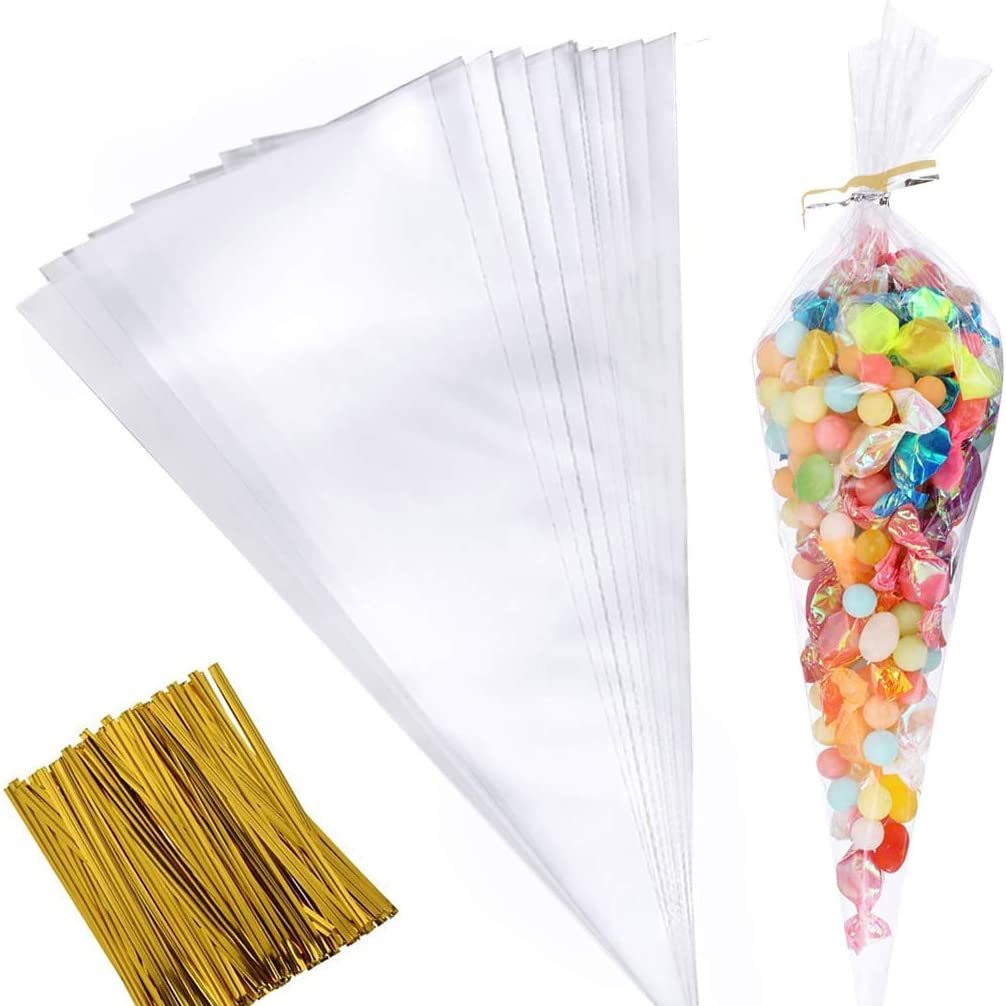 100pcs Clear Cello Treat Bags 6.3x30.99cm with Twist Ties