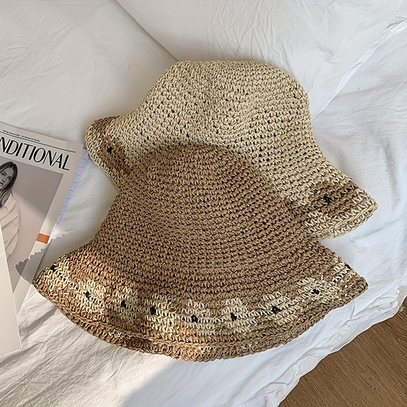 Vintage Crochet Bucket Hat UV Protection Sun Hat Foldable Outdoor Beach Travel