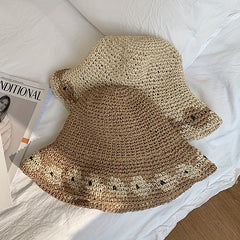 Vintage Crochet Bucket Hat UV Protection Sun Hat Foldable Outdoor Beach Travel