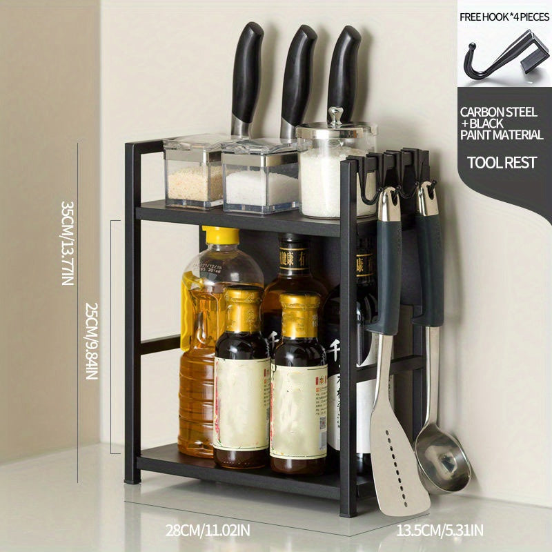 2 Tier Spice Rack Organizer with Holder and Hooks