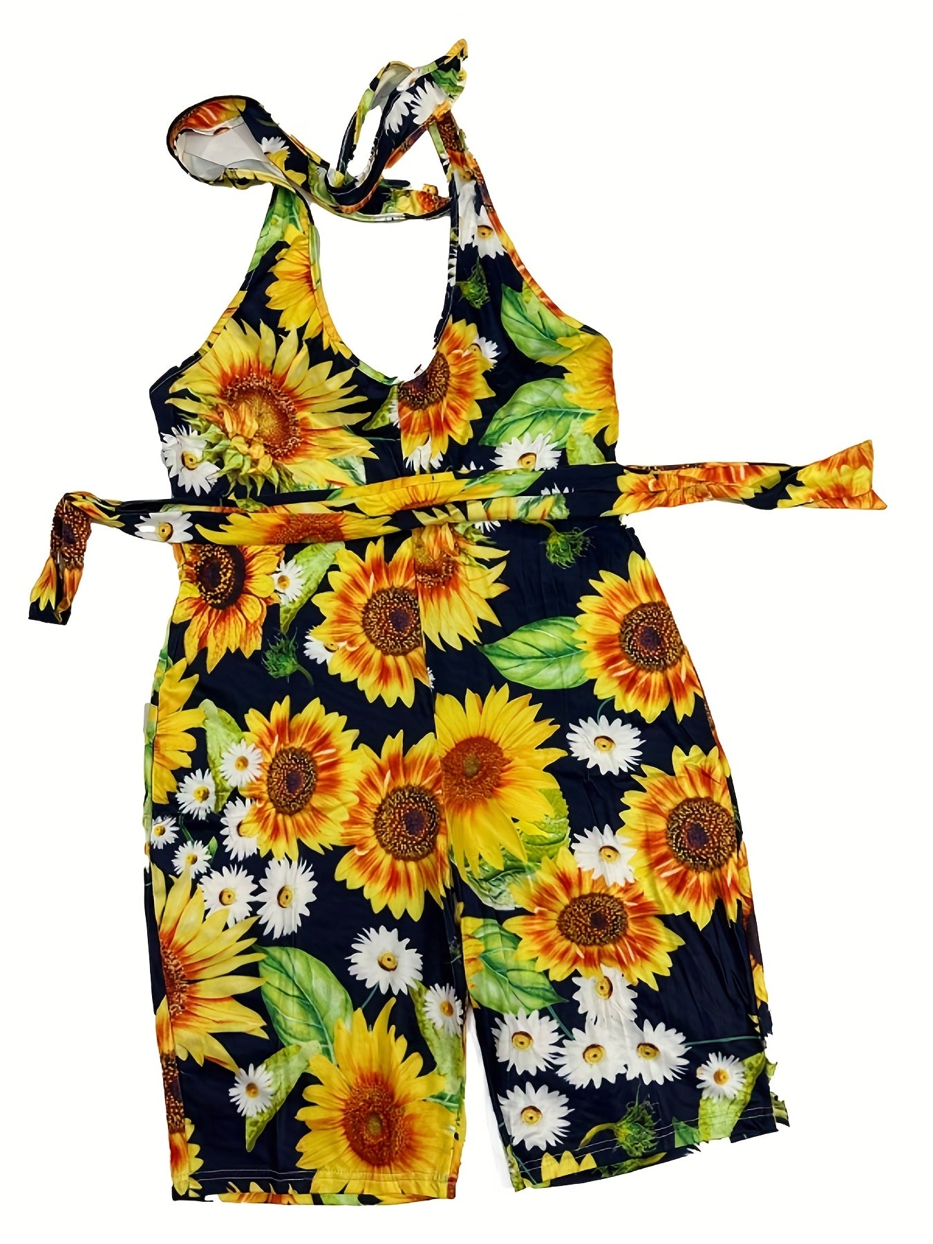 Halter Neck Casual Romper, Medium Stretch