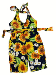 Halter Neck Casual Romper, Medium Stretch