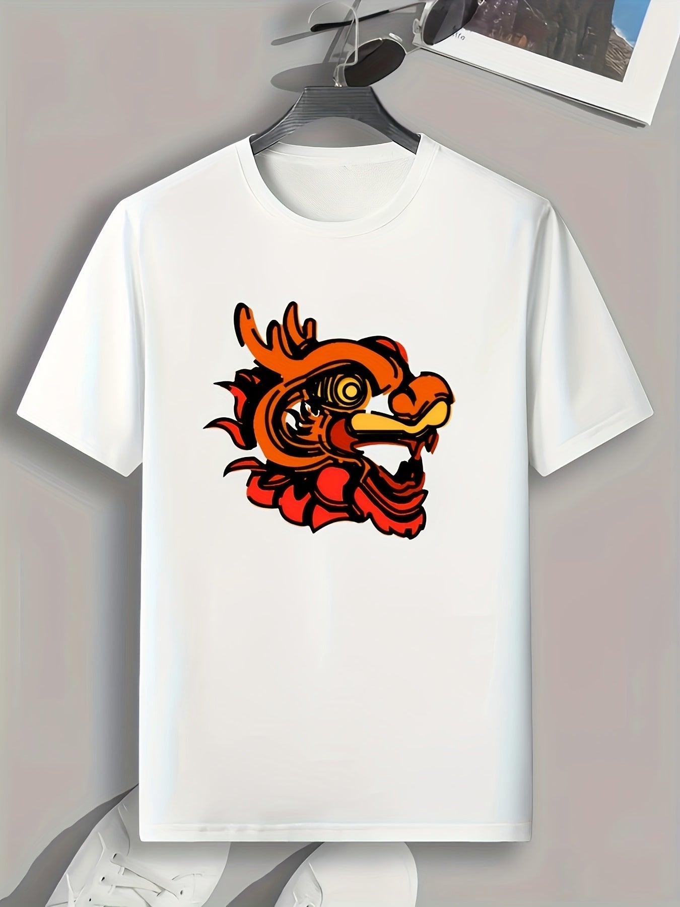 Dragon Pattern Print Men's Sports T-shirt Outdoor Fitness Tee Gift For Men