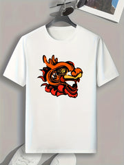 Dragon Pattern Print Men's Sports T-shirt Outdoor Fitness Tee Gift For Men