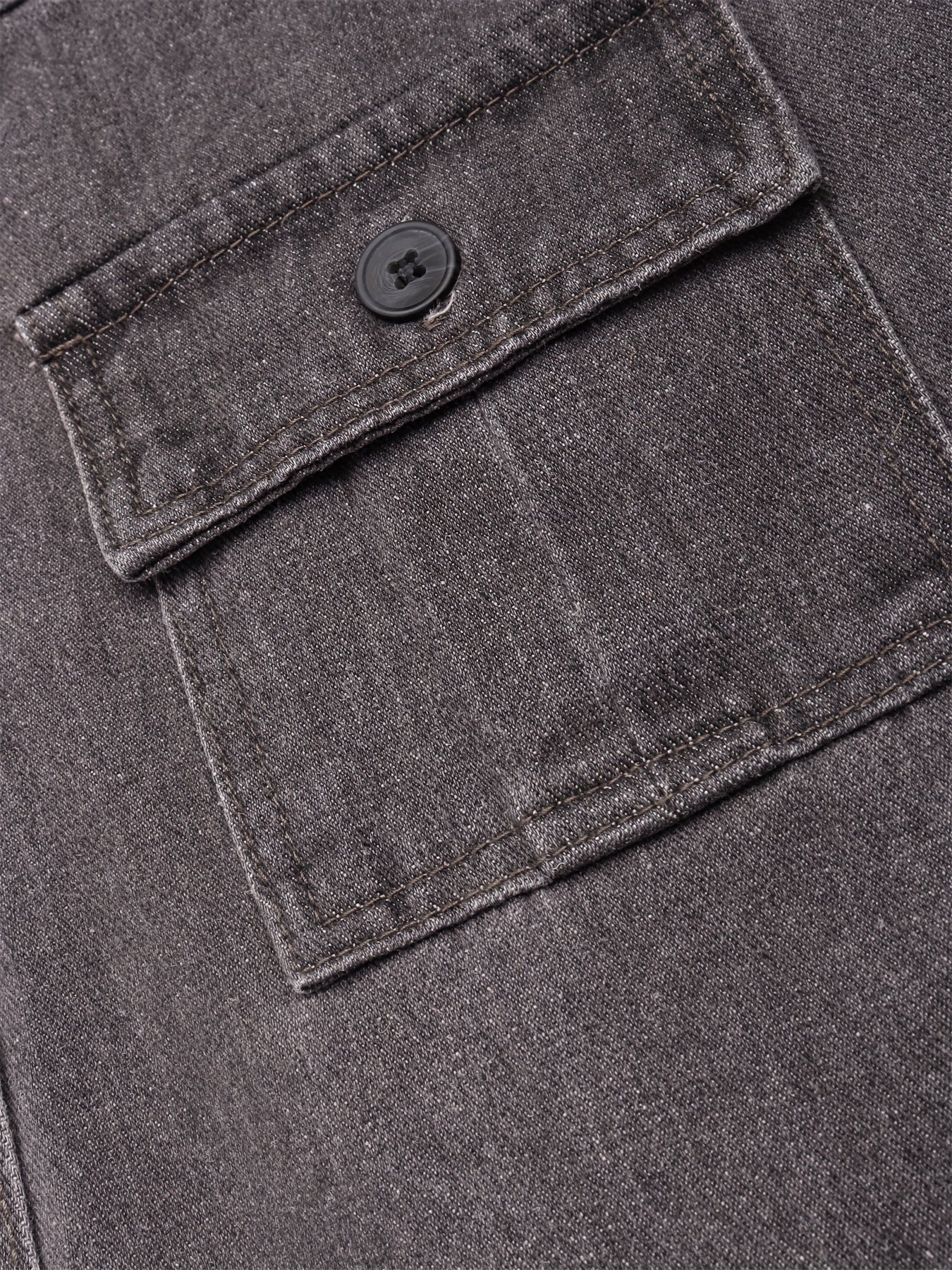 Solid Flap Pockets Denim Skirt Single Breasted Button Non Stretch