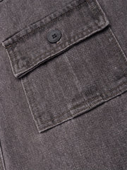 Solid Flap Pockets Denim Skirt Single Breasted Button Non Stretch