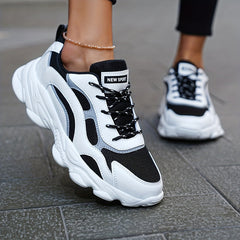 Lace Chunky Dad Shoes Thick Bottom Mesh Running Shoes Women's Footwear
