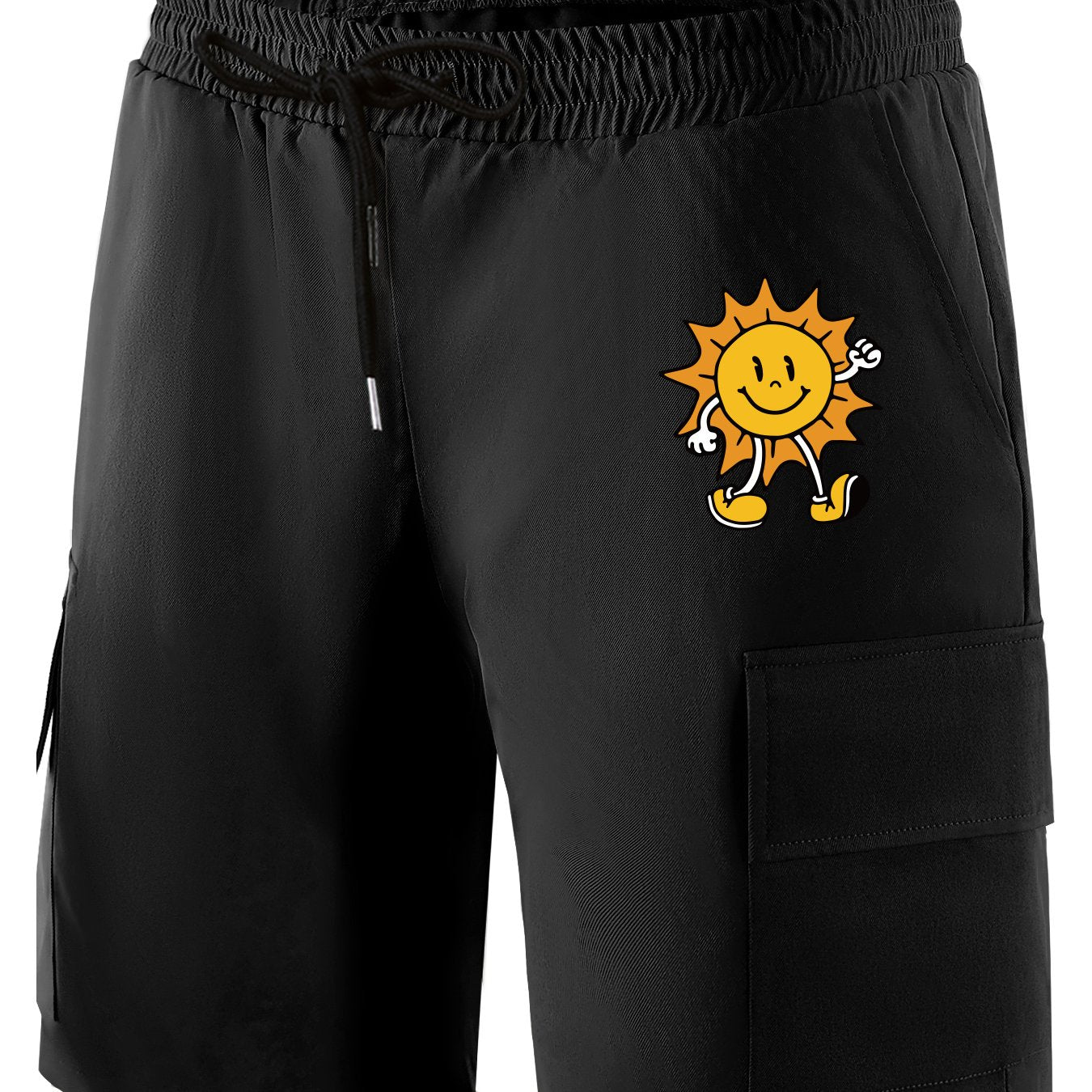 Cartoon Sun & Heart Pattern Drawstring Shorts For Men