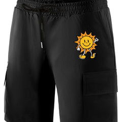 Cartoon Sun & Heart Pattern Drawstring Shorts For Men