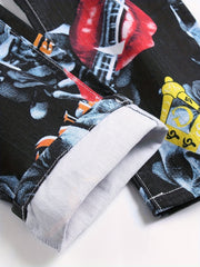 Boys Skull Graffiti Slim Jeans Denim Pants