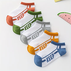 5 Pairs Kids Boys Cotton Letter Short Tube Boat Socks for Summer Spring
