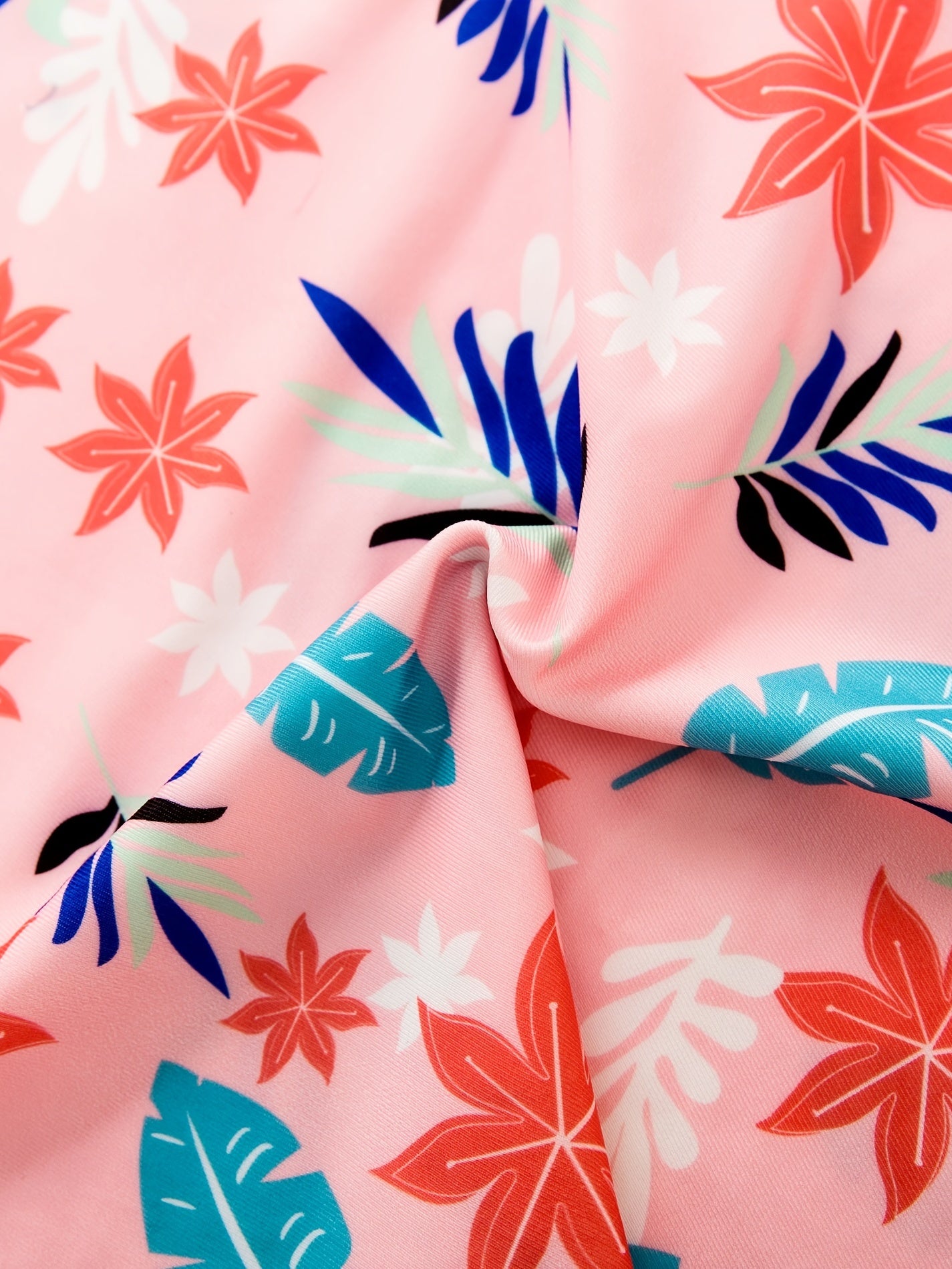 Girls Leaf Print Dress & Shorts Swimsuit Set