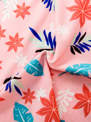 Girls Leaf Print Dress & Shorts Swimsuit Set