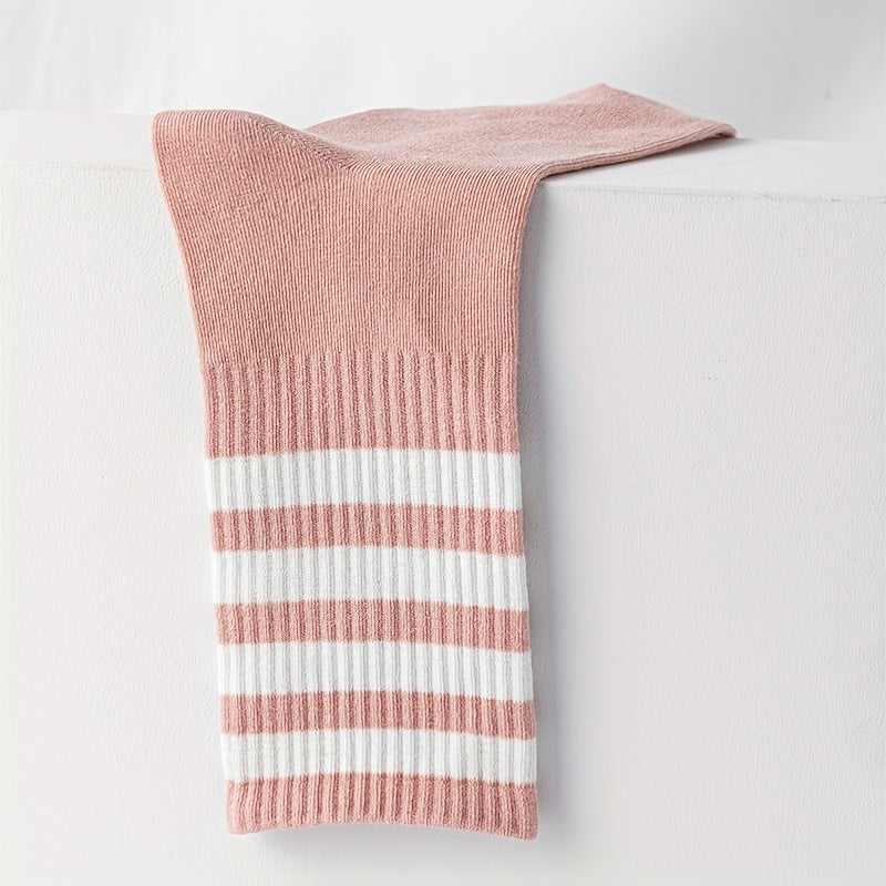 3 Pairs Letter Striped Socks Comfy & Breathable Women's Stockings