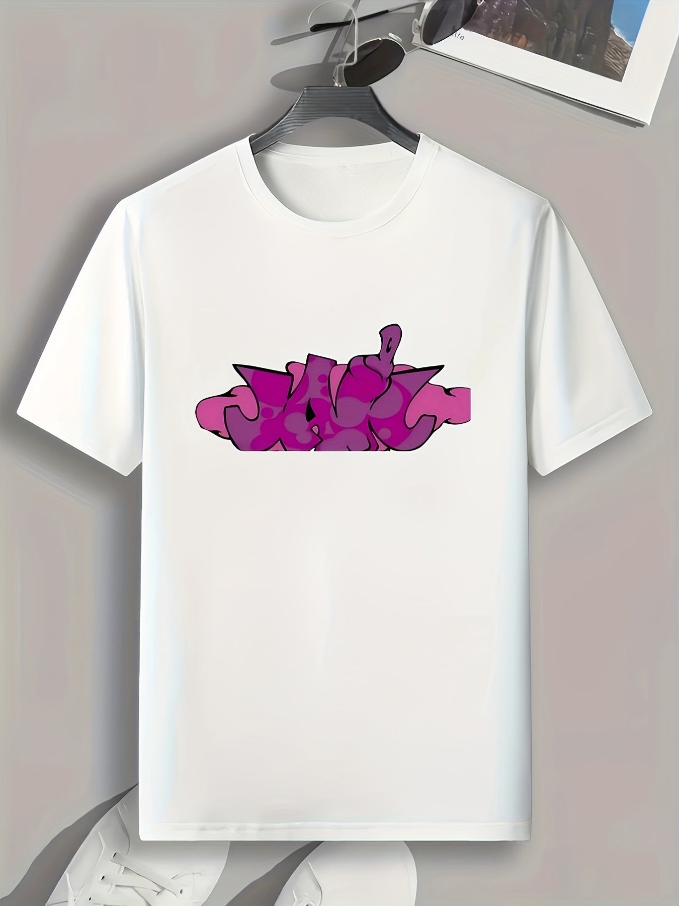 Purple Letters Print Men's Graphic T-shirt for Summer