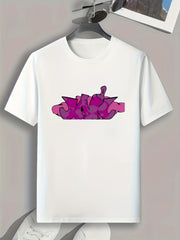 Purple Letters Print Men's Graphic T-shirt for Summer