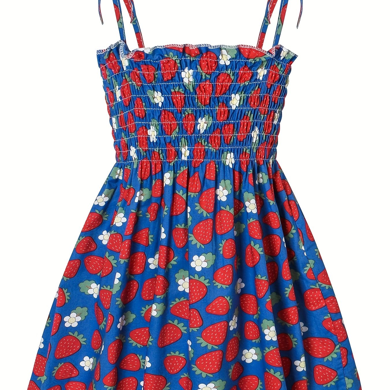 Toddler Girls Strawberry Fruit Graphic Frill Trim Shirred Bow Shoulder Princess