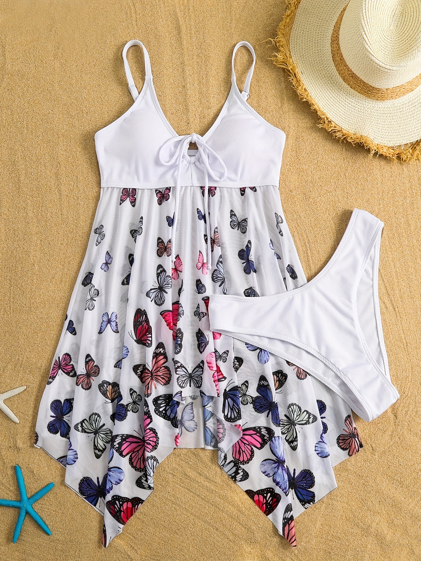 Girl's Butterfly Graphic 2 Piece Swimsuit Strappy Bikini Set