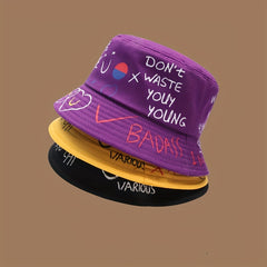 Hip Hop Graffiti Bucket Hat Short Brim Printed Basin Hat Unisex Couple