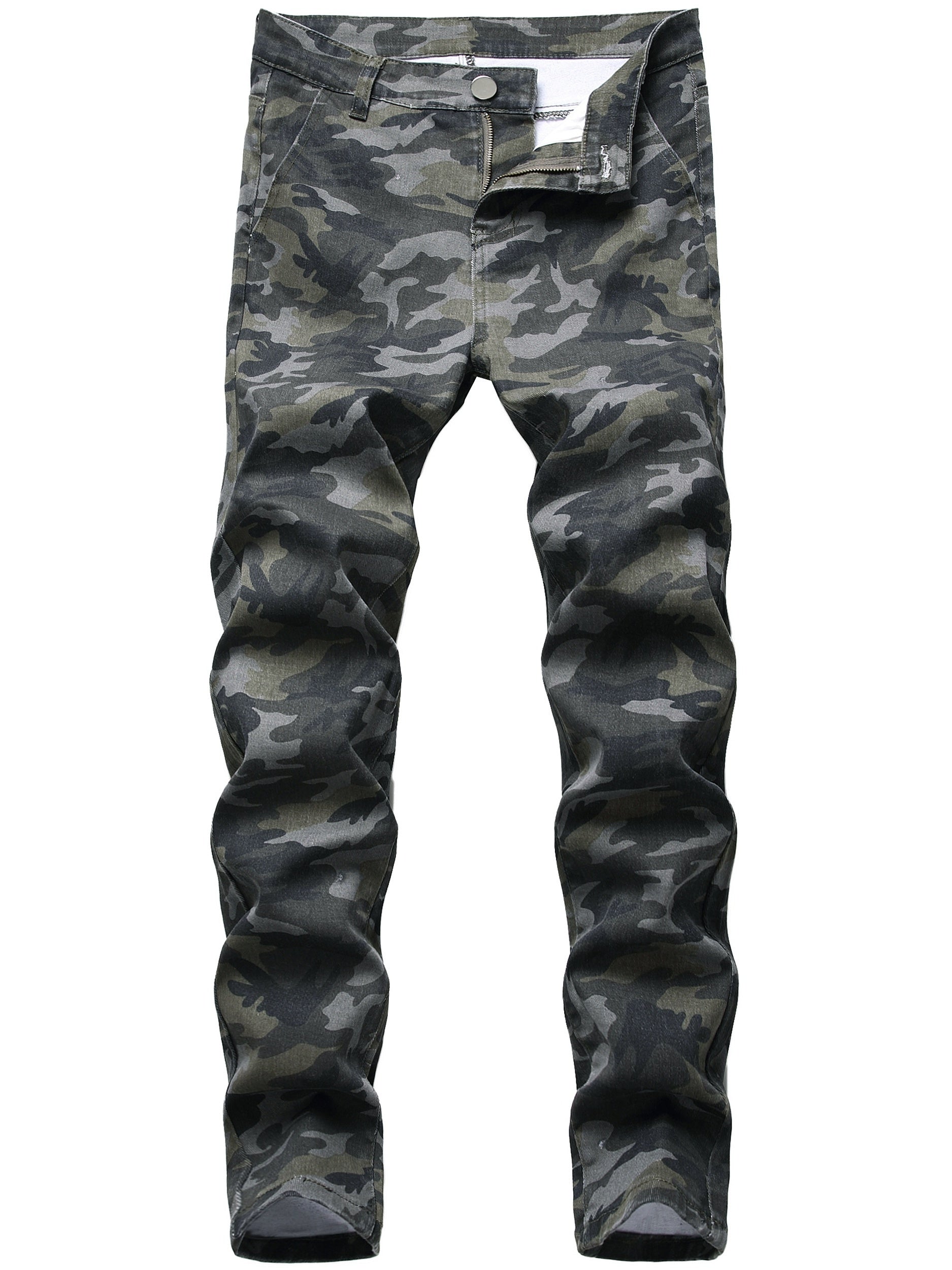Camouflage Slim Fit Jeans Men's Casual Street Style Denim Pants